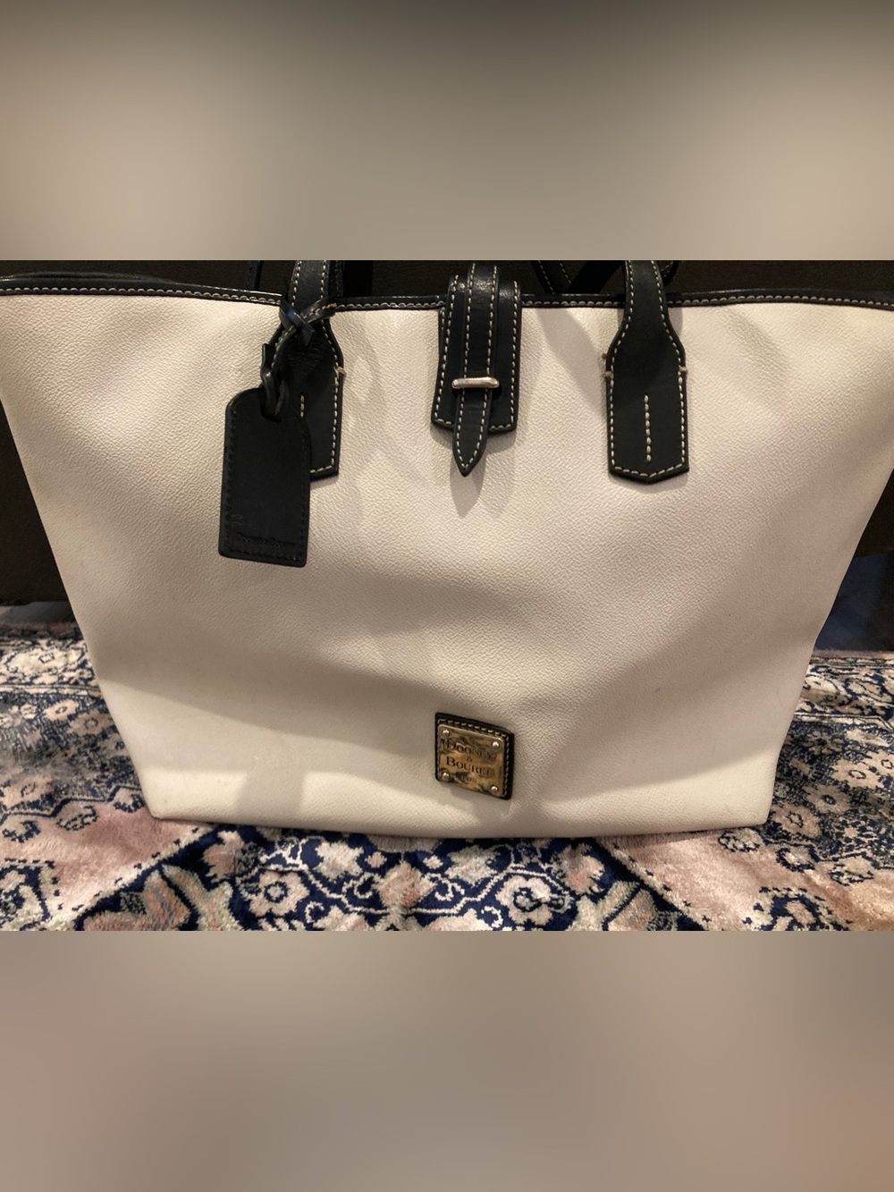 Dooney & Bourke Off White Leather Tote with Black Trim Authentic